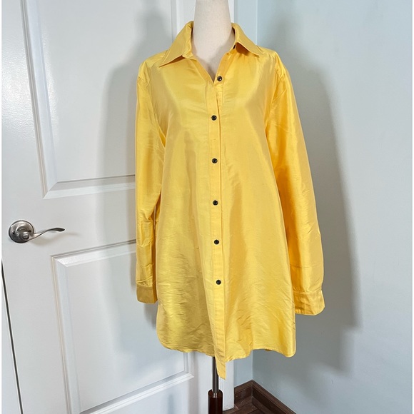 Neiman Marcus 100% In bright yellow Silk Vintage shirt dress size L - Picture 5 of 12